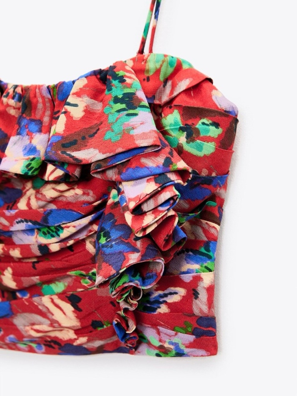 ZARA Floral Ruffle Crop Top - Red Multicolor SIZE M NWT - Picture 3 of 7